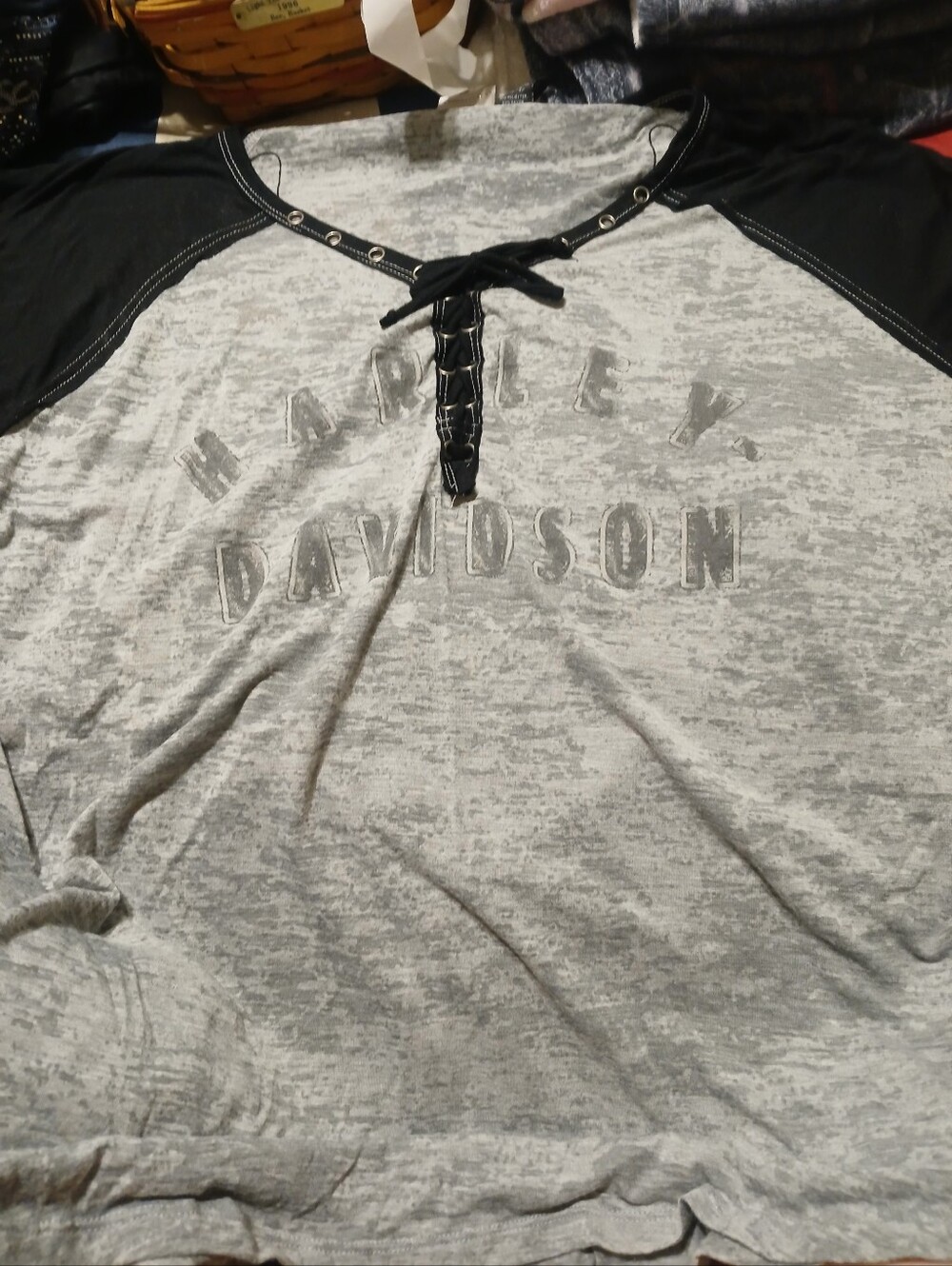 Harley-Davidson Gray & Black Lace-Up Raglan Tee